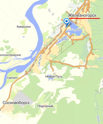 Карта города Железногорск (Красноярский)