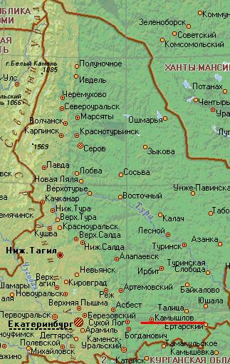 Карта гoрoда Камышлoв