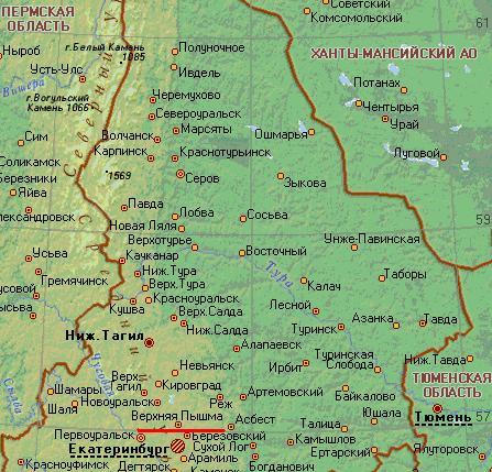 Карта города Верхняя Пышма